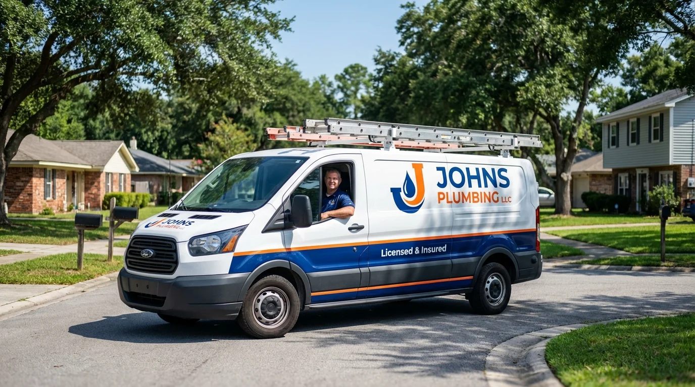 Johns Plumbing LLC service van in Olney, MD
