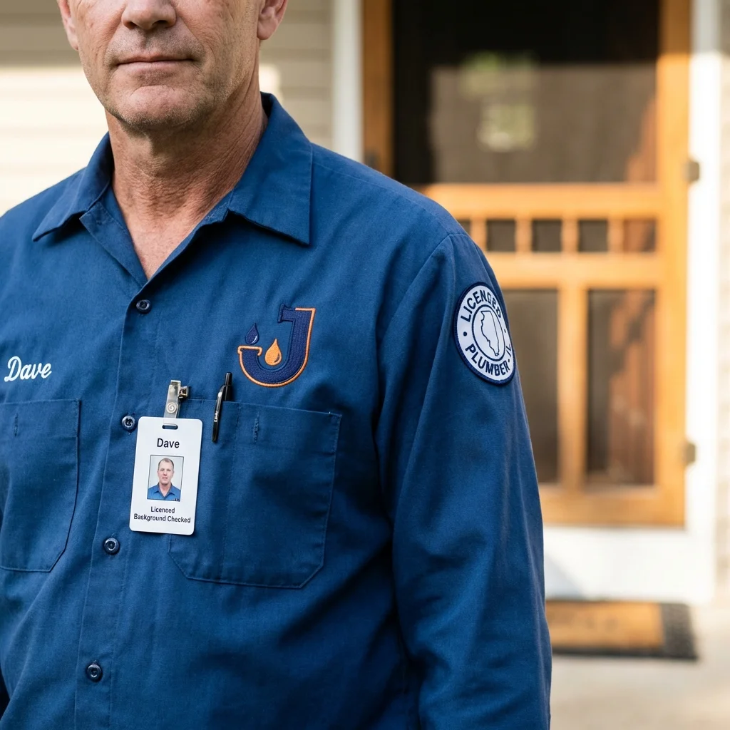 Licensed plumber showing ID badge in Olney, MD