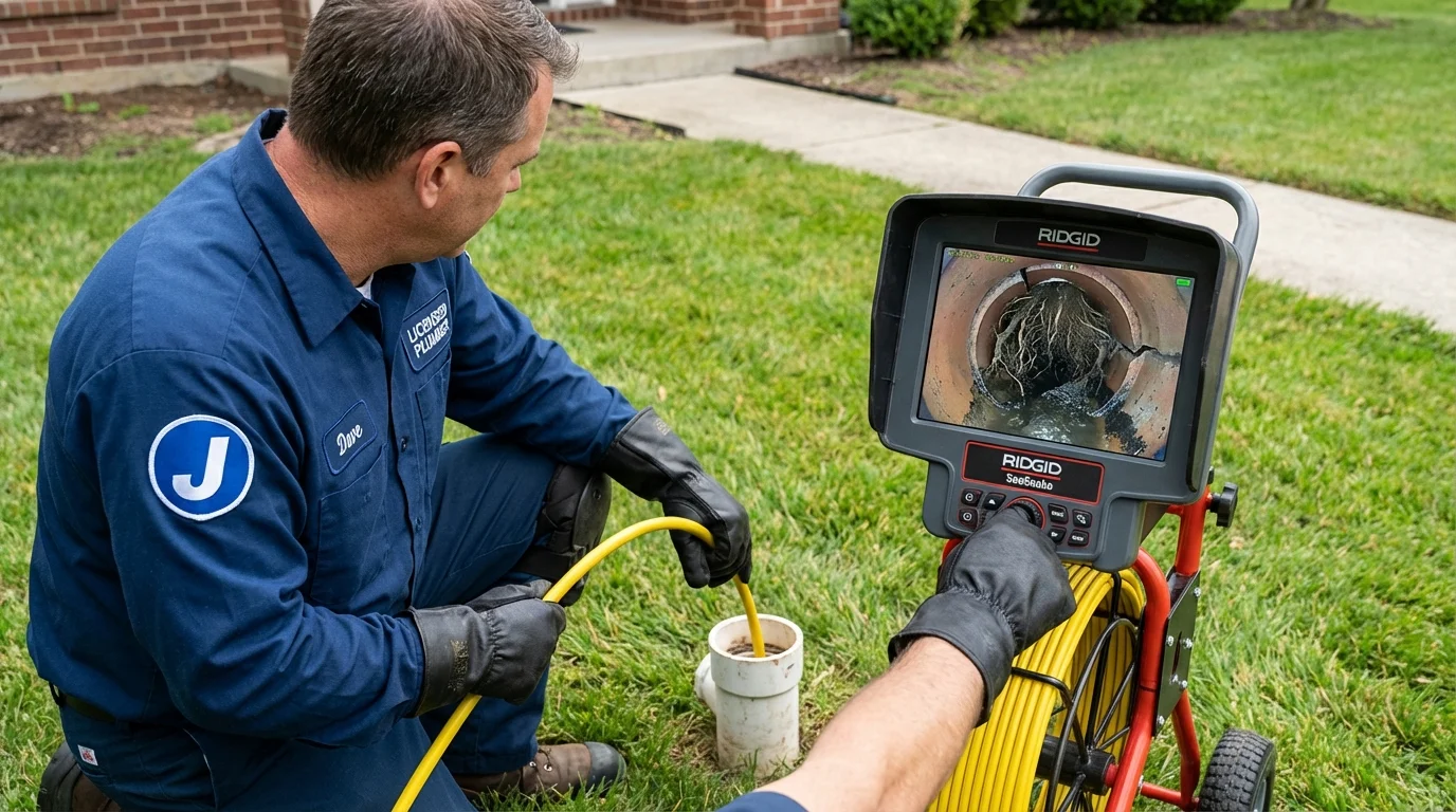 Sewer camera inspection being performed by Johns Plumbing LLC in Olney