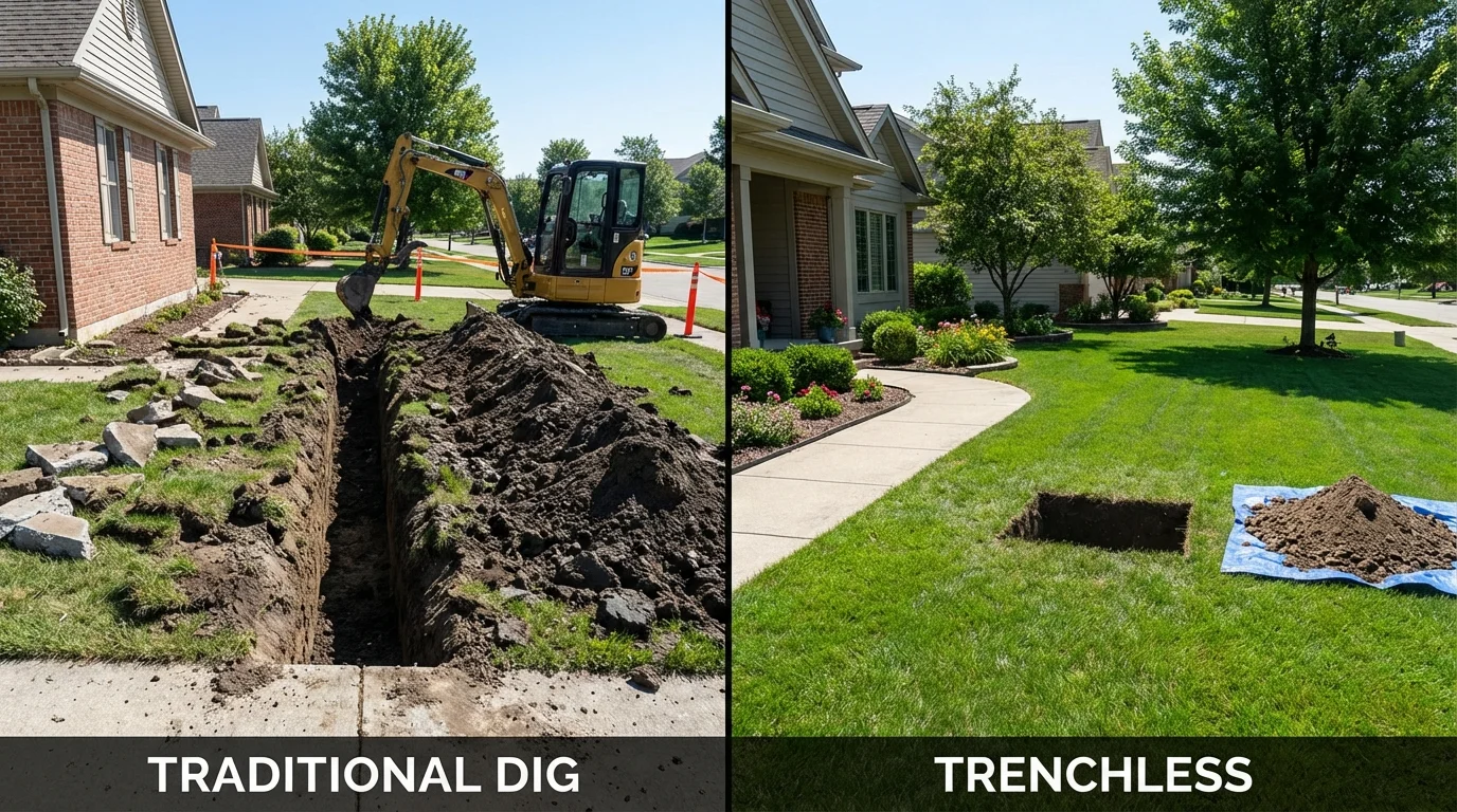 Trenchless sewer repair with minimal yard damage versus traditional excavation in Olney, MD